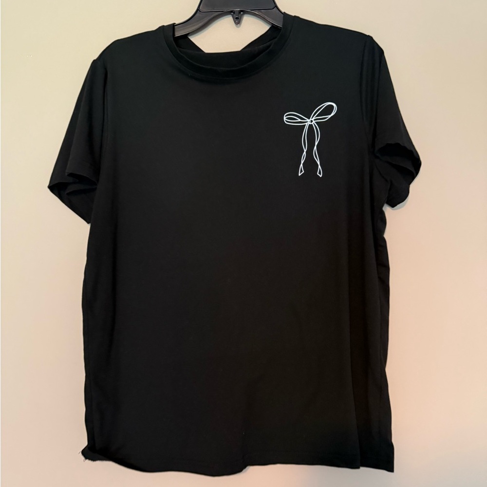 SHEIN Black Tee with White Bow Accent - Picture 1 of 2